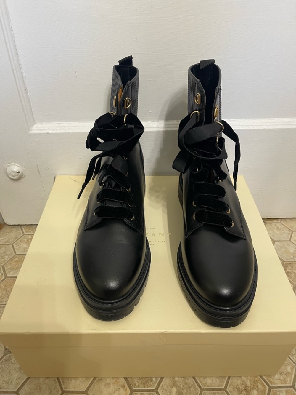 Black Lace-Up Leather Combat Boots